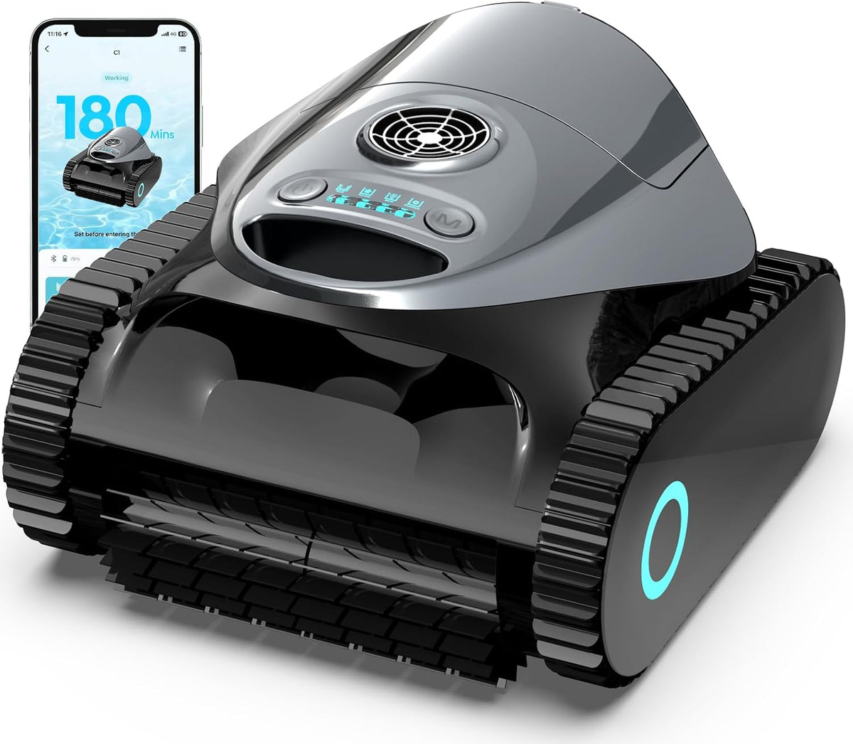 BRINBO Poolroboter, Schwarz, C1 Akku Boden und Wand, Doppelfilter, Dunkel