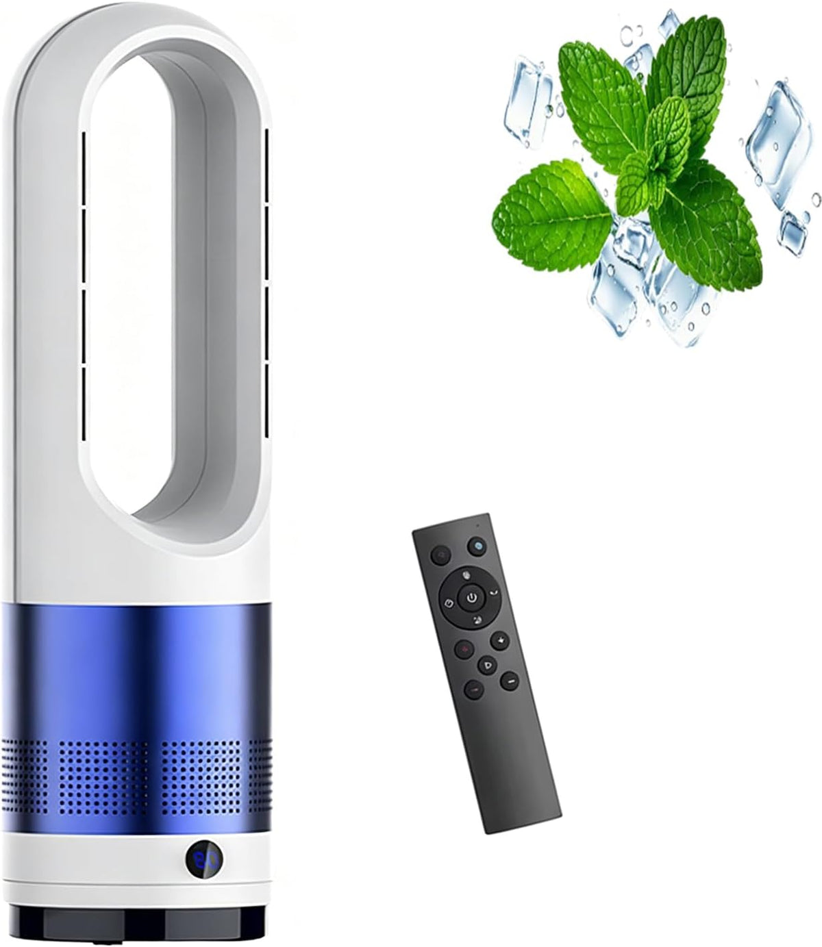 Heißer Turmventilator, 40 W kalt, 1400 W warm., 45,7 cm, ABS-Gehäuse + Kupfermotor + elektronische Komponenten., Silber