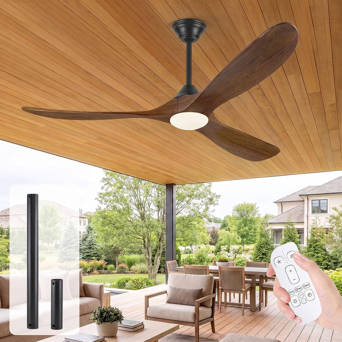 OUENGK Deckenventilator, 106 cm, Weiß, Holz mit Licht, rustikaler Bauernhaus- mit Fernbedienung, reversibler DC-Motor-Deckenvetilator für Schlafzimmer