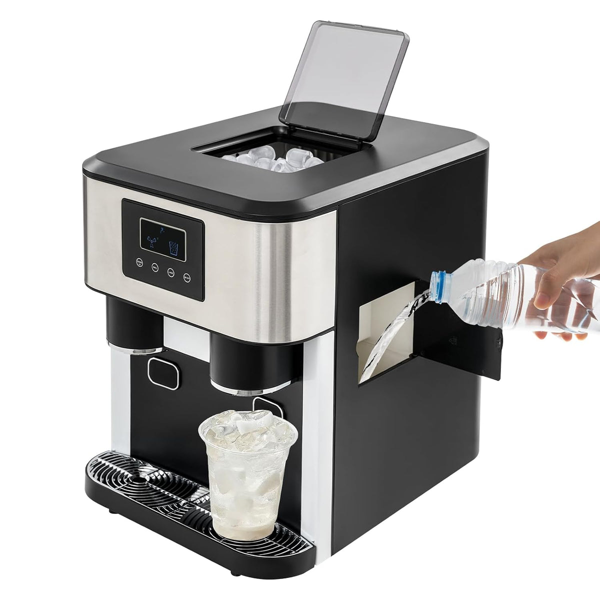 YANCCHUI Eismaschine, 600 g/1.32lbs, 120-180 W, ABS, Edelstahl, Schwarz, 3-in-1 mit LCD & Eiswürfelspender für Zuhause