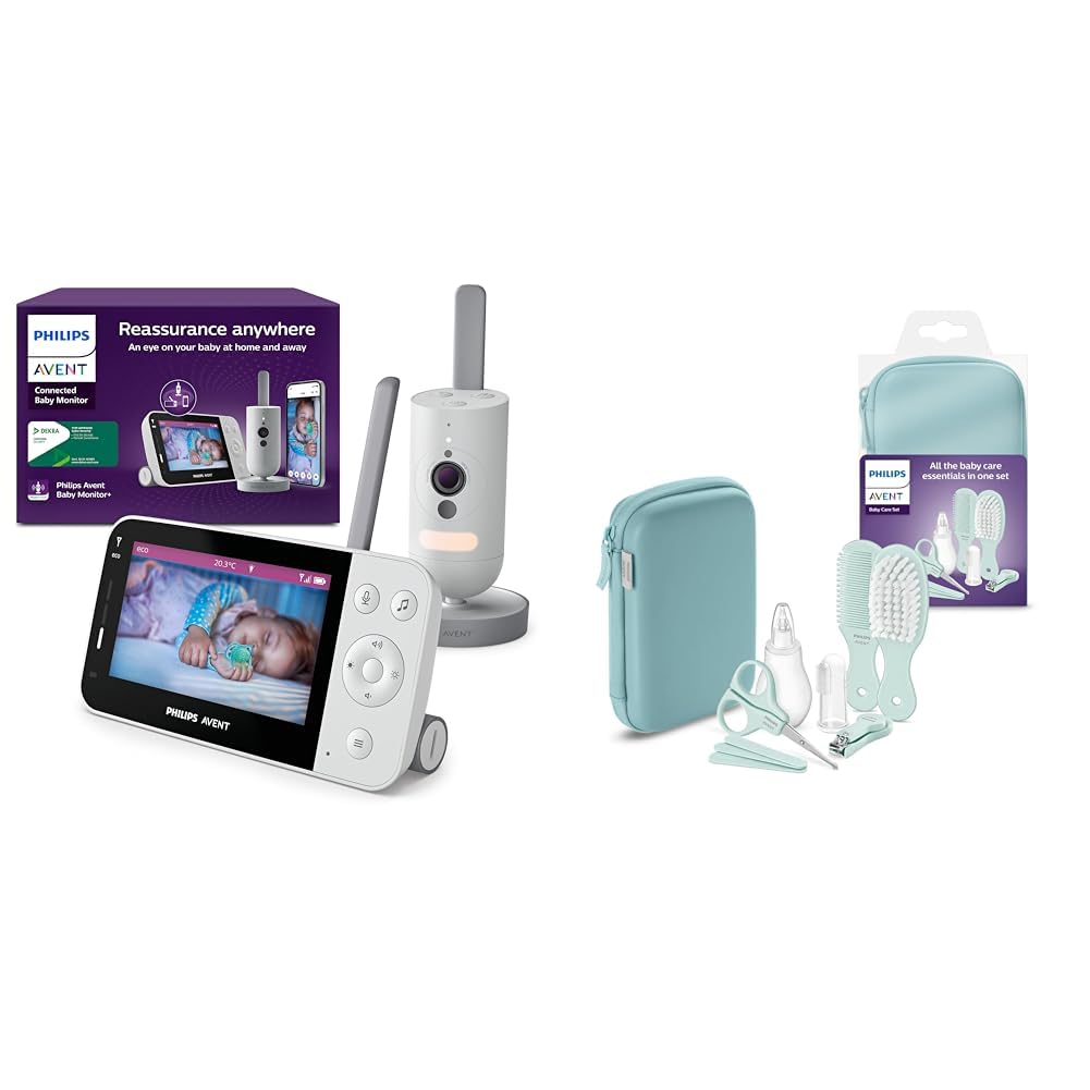 PHILIPS Monitor, Schwarz, AVENT Set aus Connected Videophone mit WLAN, Infrarot-Nachtsichtfunktion & Schrei-Erkennung SCD951/26 +