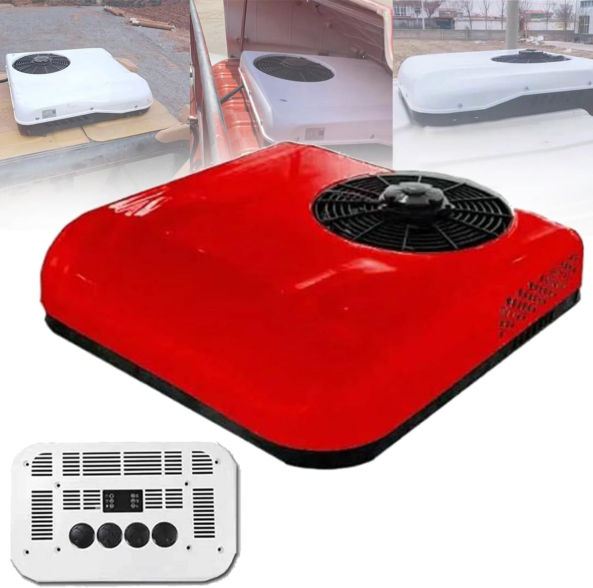 ELOMAS Mobiles Klimagerät, 12 V, 24 V, Rot, ZWJABYY / DC RV Klimaanlage RV Dachklimaanlage, elektrische Standklimaanlage Wohnmobil Klimaanlage für PKW