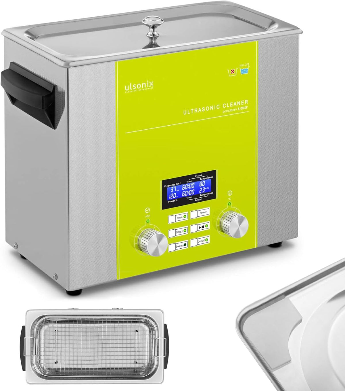 Ulsonix Labor-Reinigungsartikel, 6 Liter, 270 W, 240 W, Edelstahl, Schwarz, PROCLEAN 6.0DSP Ultraschallreiniger