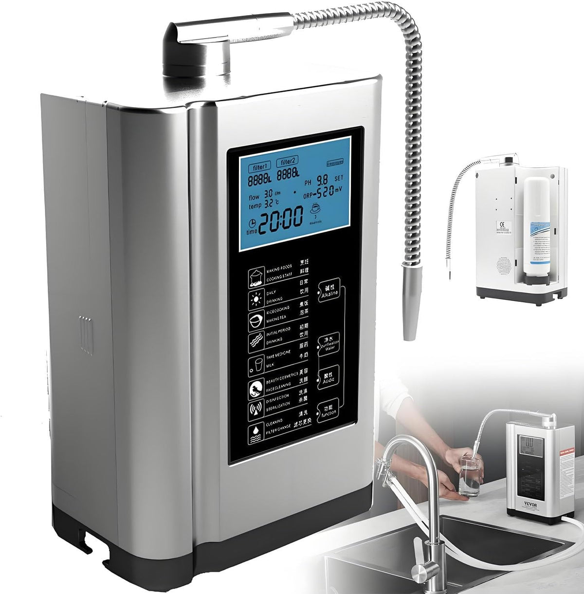 UORDBY Wasseraufbereitungsanlagen, 8000l, Silber, Alkalisches, wasserstoffreiches Wassergerät, PH 3, 5-10, bis zu-500mV ORP