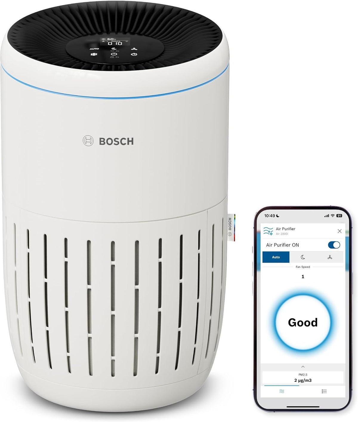 Bosch Thermotechnik Dunstabzugshaube, 37,5 m, Weiß, Air 2000i, App-gesteuerter Luftreiniger, Für Räume bis zu ²