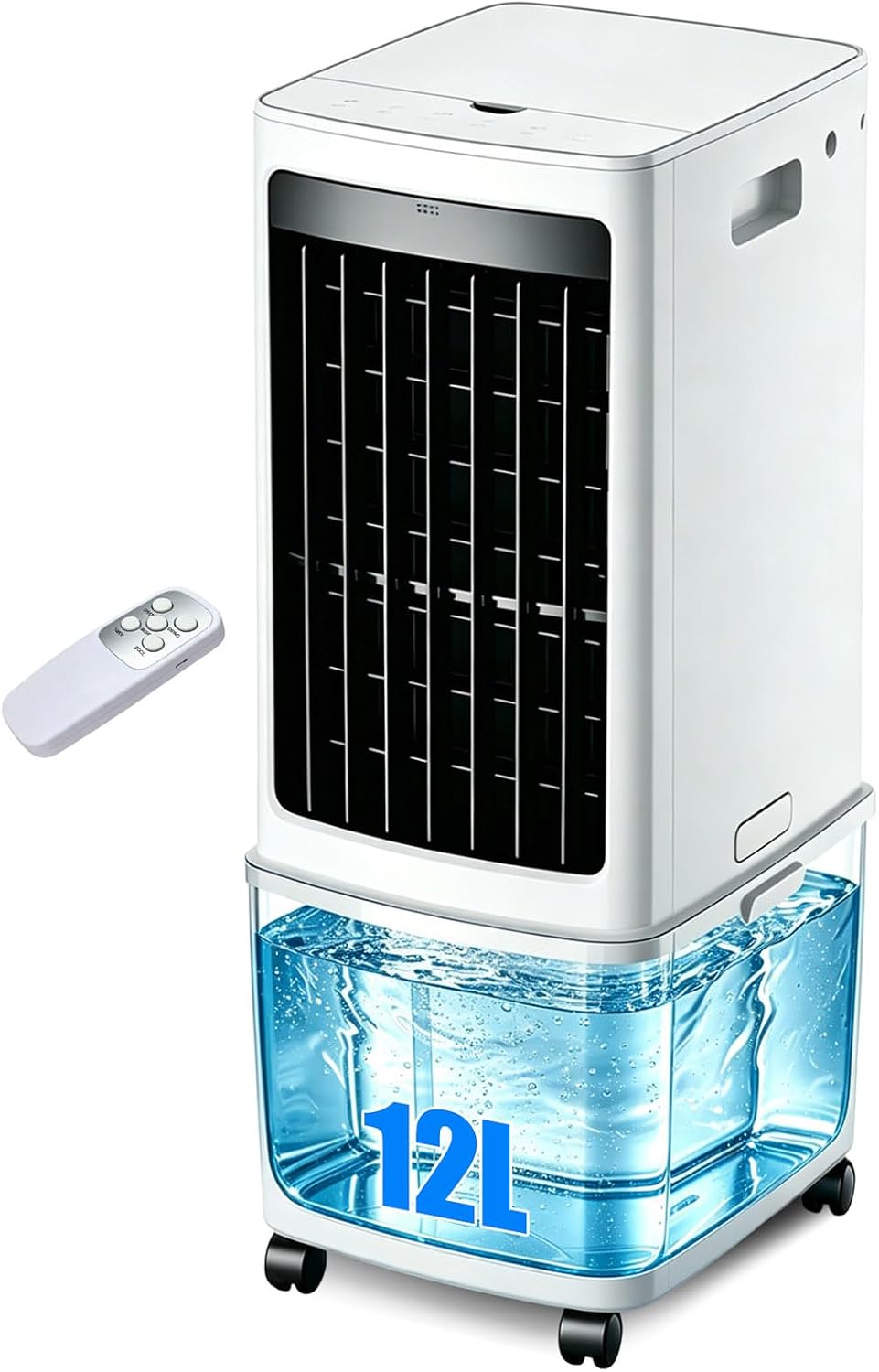 12 L Turmventilator, 12 L, 45 W, Weiß, Verdunstungsluftkühler, klingenloser mit Rädern, Mobile Kühleinheit mit niedriger Leistung