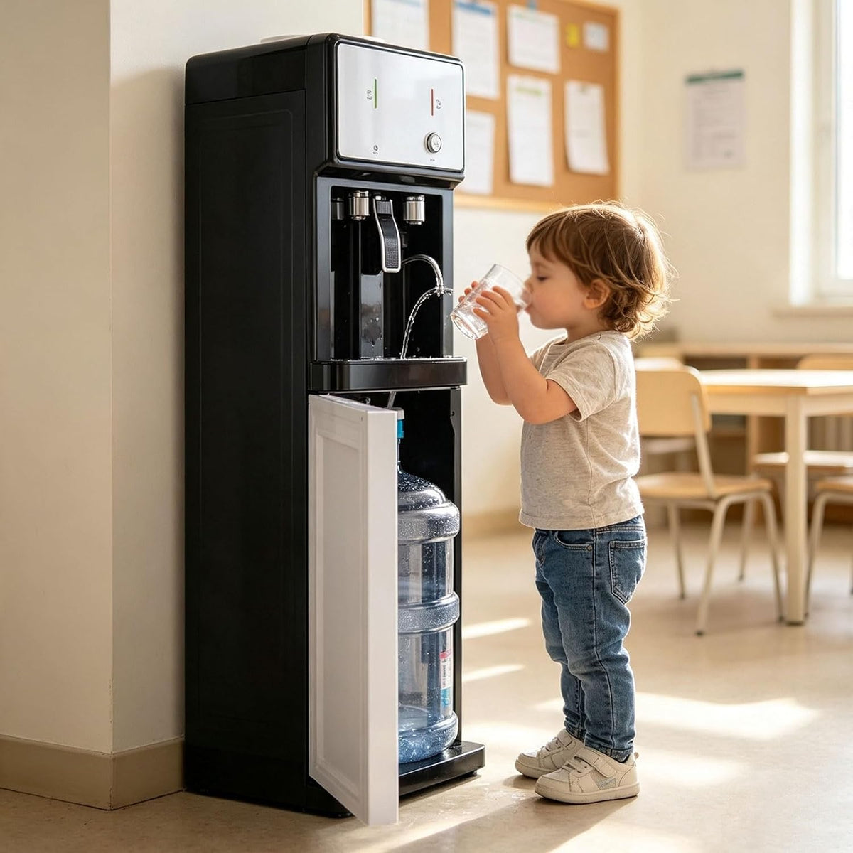 Wasserspender, 19 L, Grau, Bodenlader, Flaschen, Heiß Kalt Funktion, Praktischer mit großer Flaschenkapazität