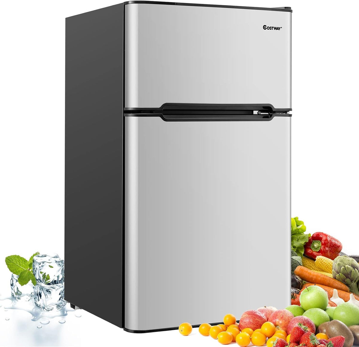 FANTASK Gefrierschrank, 90 L, 27 L, Grau, mit Gefrierfach, Kühl-Gefrier-Kombination Kühlschrank, mini Standkühlschrank [Energieklasse E]