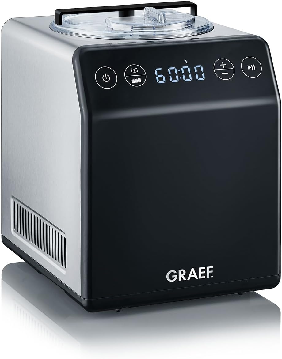 GRAEF. Eismaschine, Schwarz, IM700 mit Touch-Display, 2-Liter-Edelstahlbehälter, 4 Programme inkl. Joghurt- und Rührfunktion