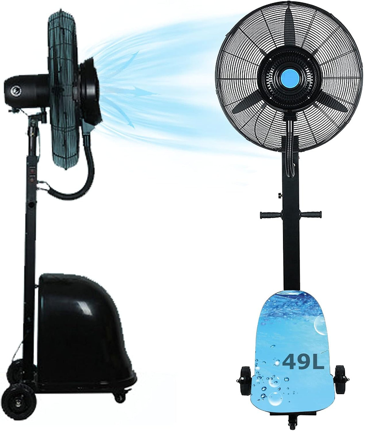 Outdoor Standventilatoren, Weiß, Misting Fan Oszillierender Standventilator mit 3, wasserdichtes schwarzes Design