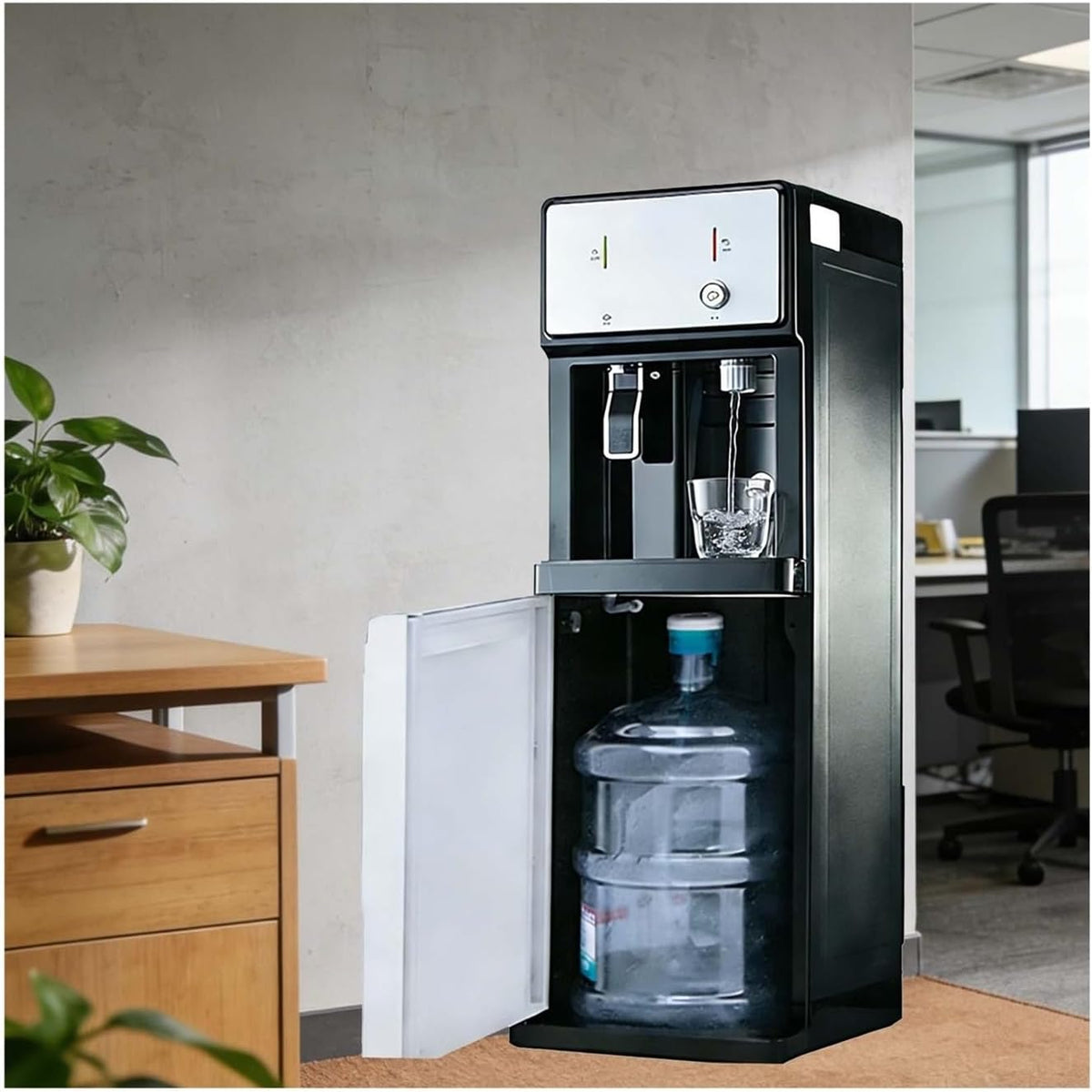 Kaltwasserspender Monitor, 19 L, Schwarz, Standgerät，Wasserspender mit Kalter Kühlung & Heißfunktion