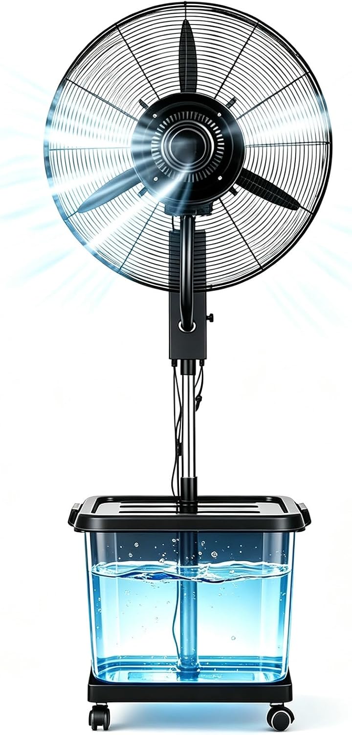 Nebelventilator Standventilatoren, Weiß, 90° oszillierend, Lager, Werkstatt, Fitnessstudio, Garage