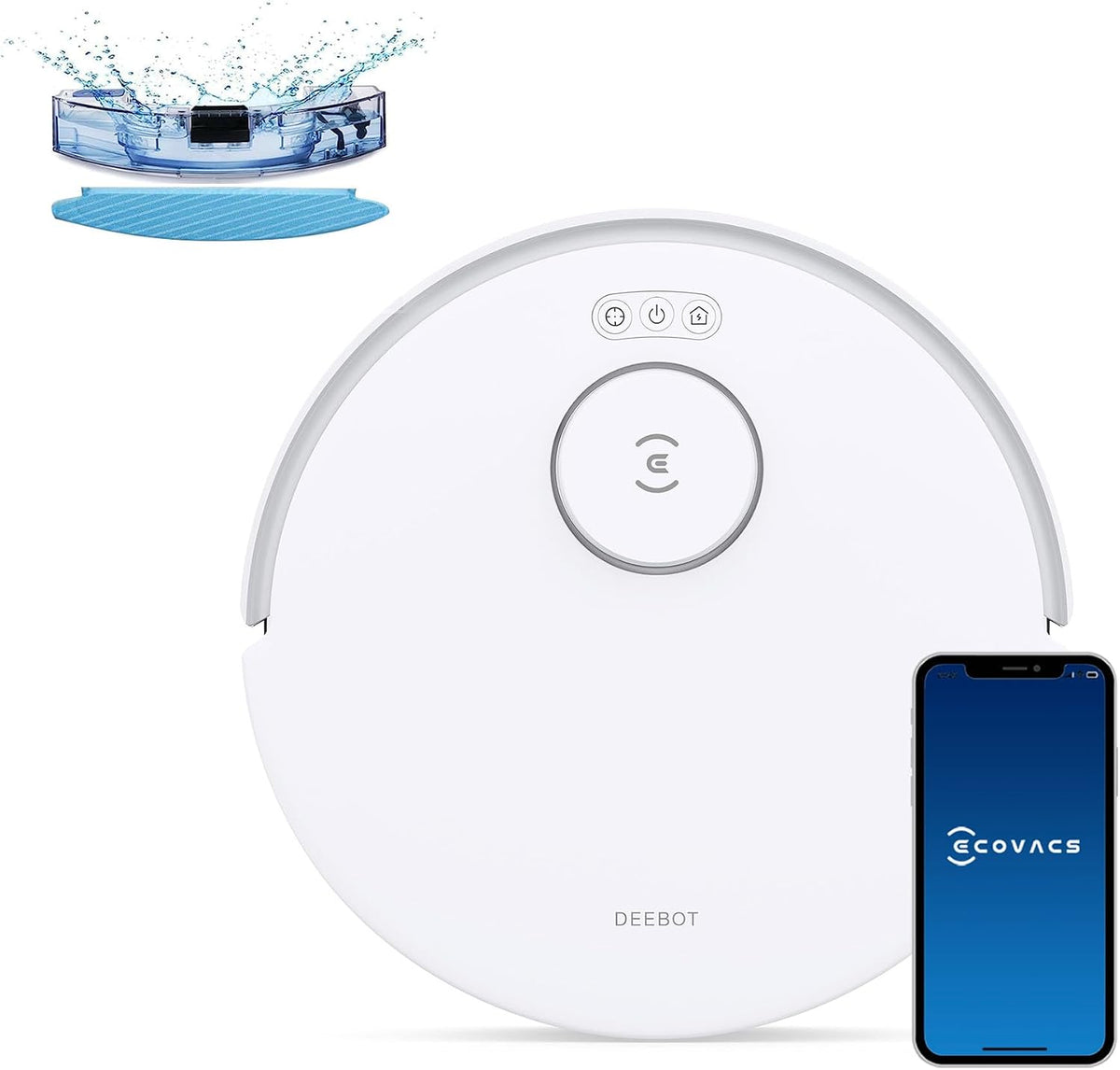 ECOVACS Saugroboter, 20 mm, Weiß, DEEBOT N20, mit Wischfunktion, Anti-Haar-Verhedderung, 300 Minuten Laufzeit, Türschwellen