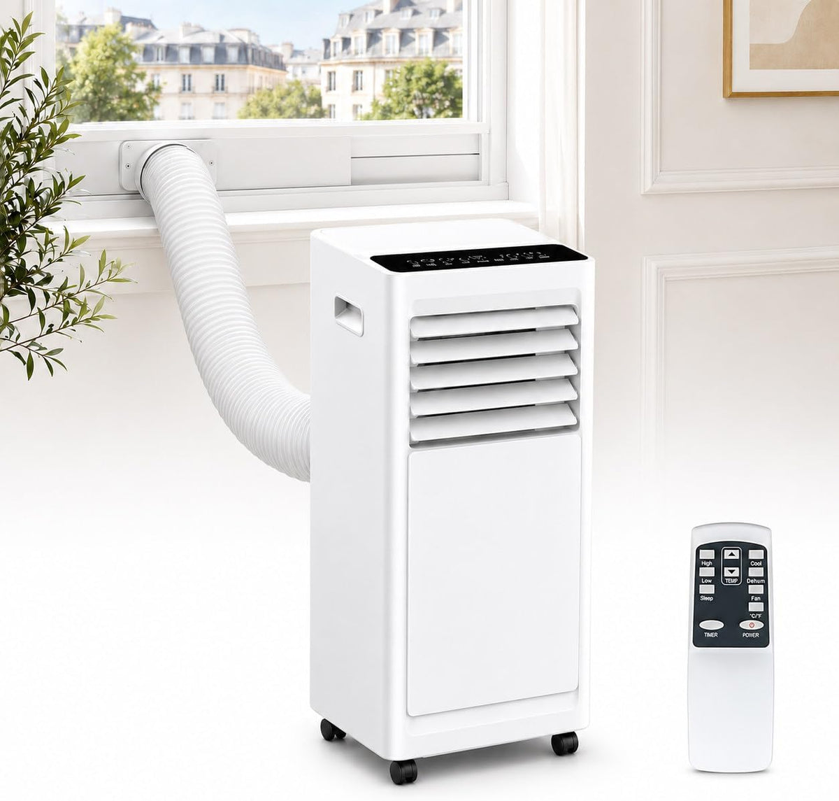 DIUNAOZI Klimaanlage, 12 m, Weiß, Mobiles Klimagerät 9000 BTU 3 in 1 für 8, mit Abluftschlauch, Luftentfeuchter und Ventilator