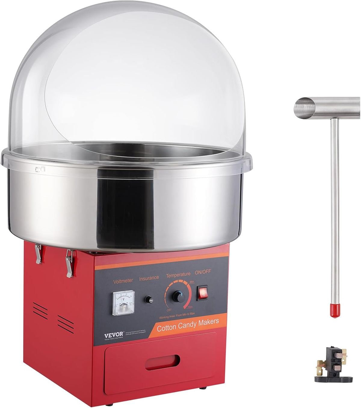VEVOR Zuckerwattemaschinen, 1000 W, Rot, Elektrische Zuckerwattemaschine, Zuckerwattegeräte, Kommerzielle Zuckerwattemaschine mit Abdeckung