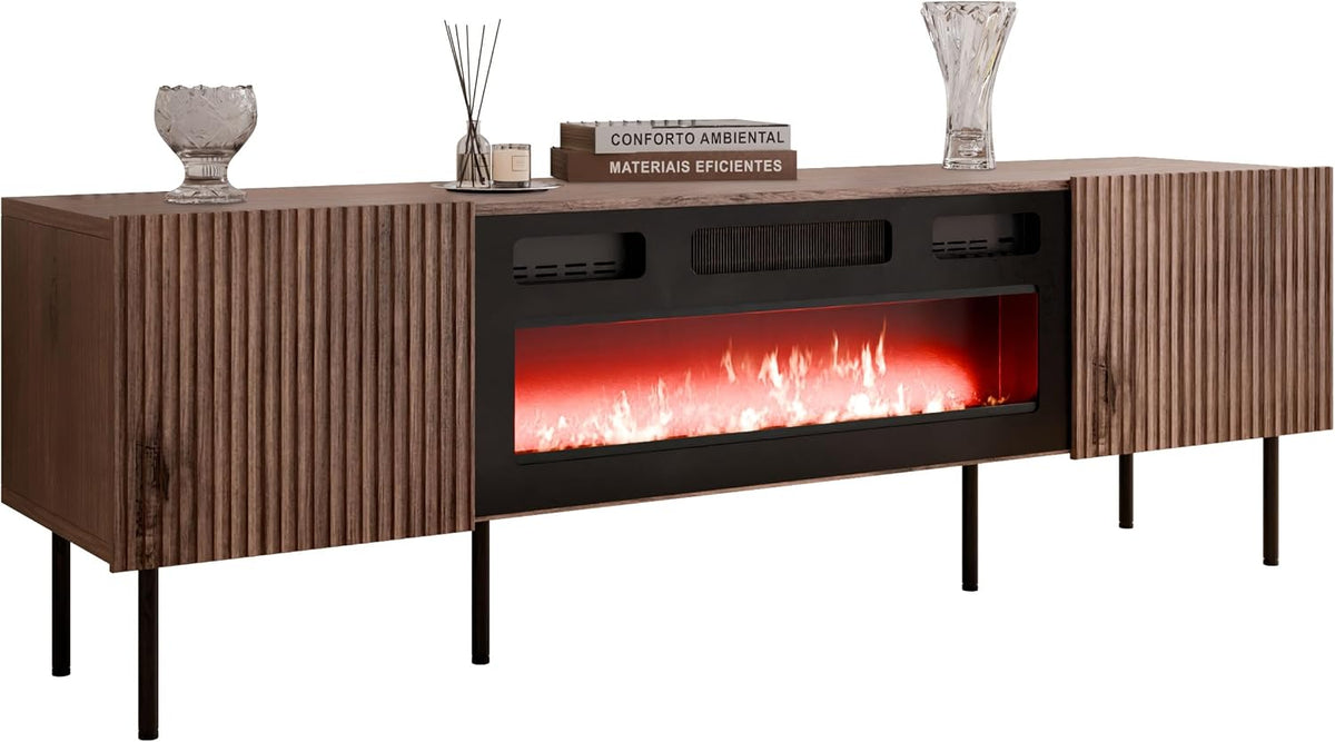 Mirjan24 Elektrokamin, Schwarz, TV-Lowboard Trigev 180 EF mit (Nuss Warmia)
