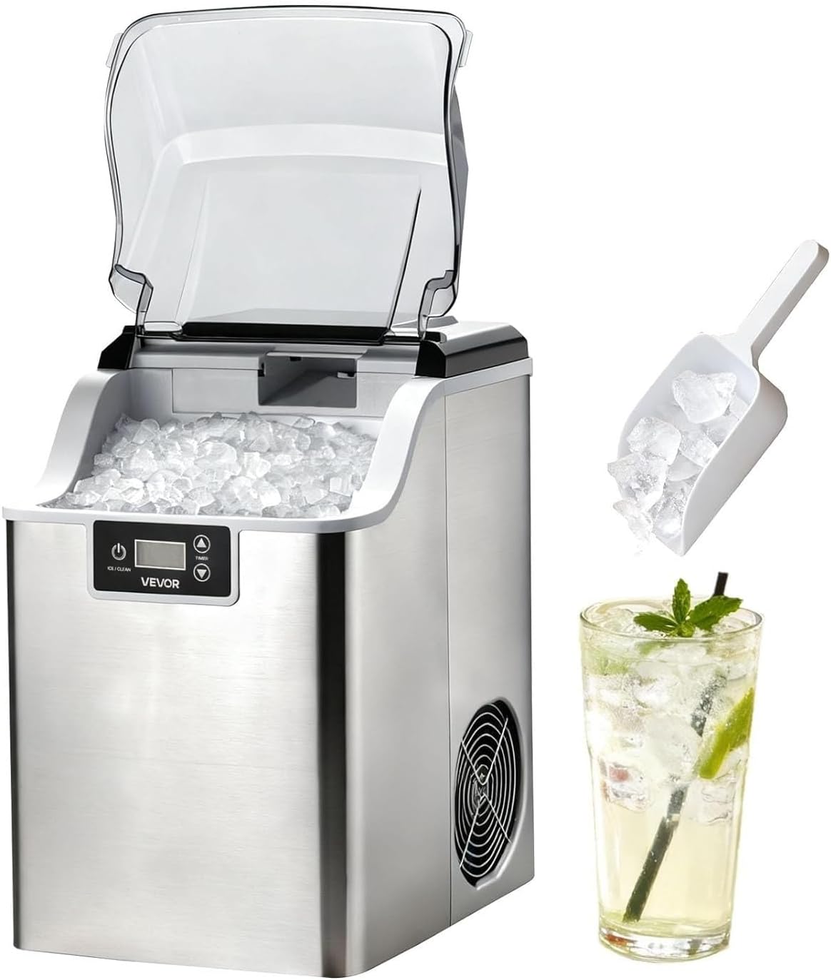Generisch Eiswürfelmaschine, 1,8 kg, 35 kg, Grau, Tisch-Eiswürfelbereiter, selbstreinigende mit Aufbewahrungskorb