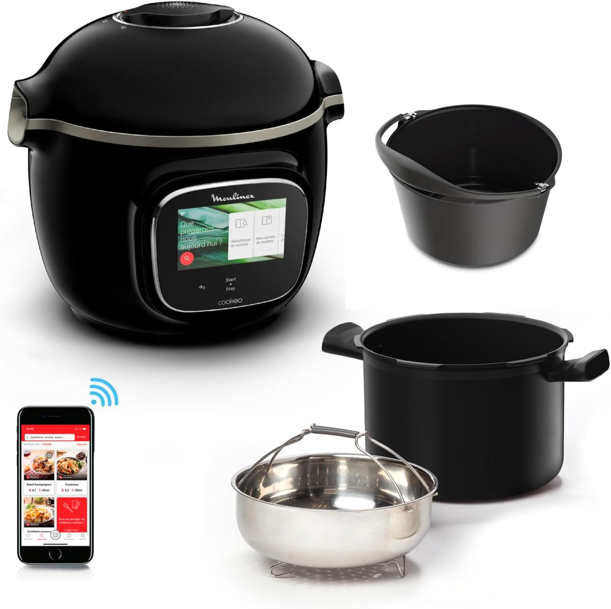 Moulinex Kühlschrank, 18 cm, 6 l, Schwarz, Cookeo Touch Wifi Intelligenter Multikocher Hochdruck +, Touchscreen