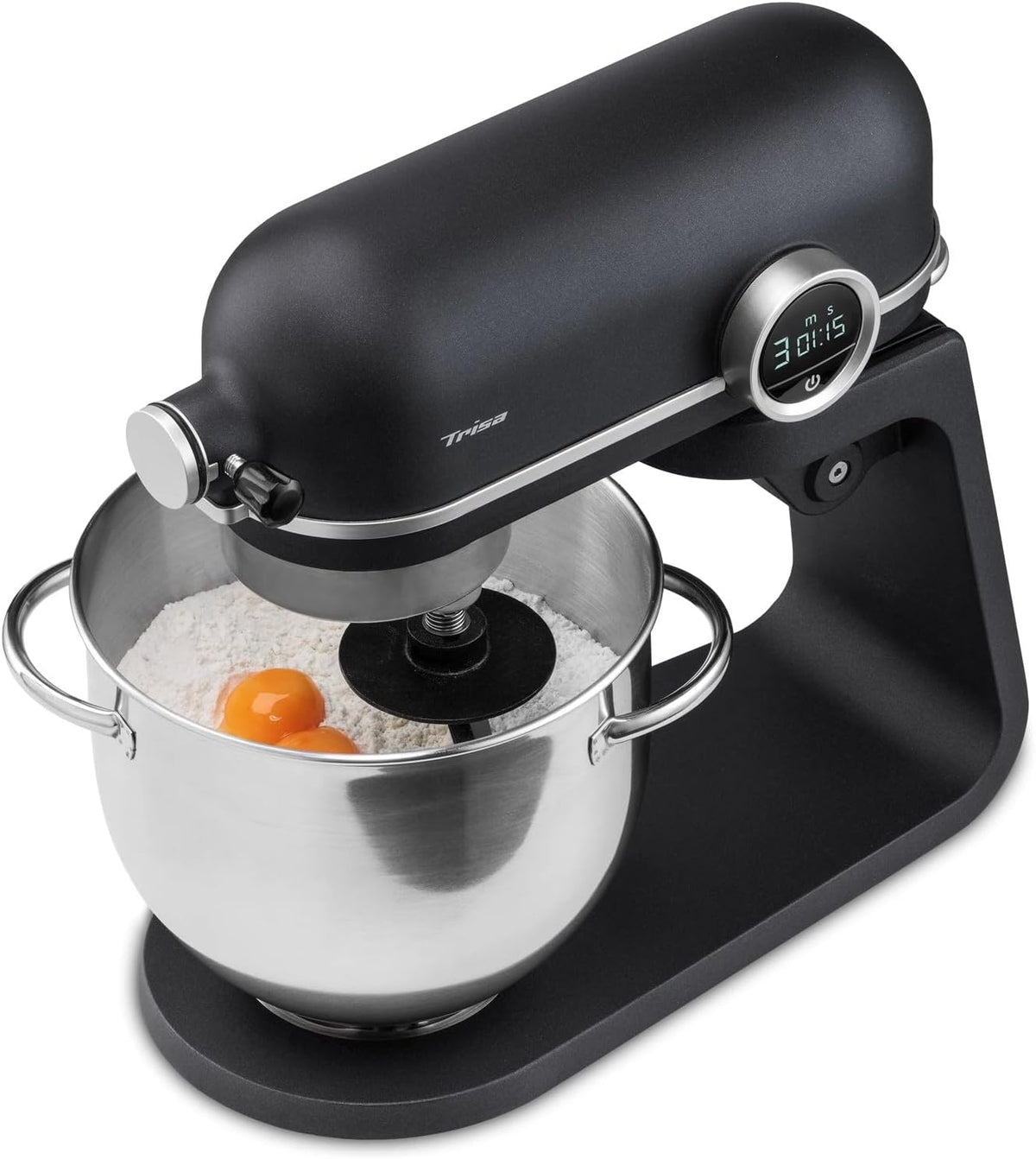 Trisa Knet- & Rührmaschinen, 800 W, 4 L, Silber, Mix Chef Küchenmaschine Edelstahl-Schüssel Timer Display