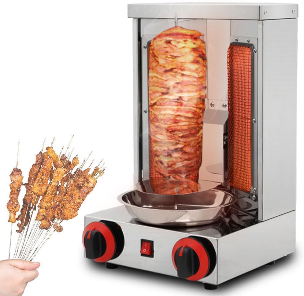 Elektrogrill, Silber, Elektrischer Rauchloser Vertikal-Drehgrill, 360° Automatischer Drehspieß mit Temperaturregler 50-300°C
