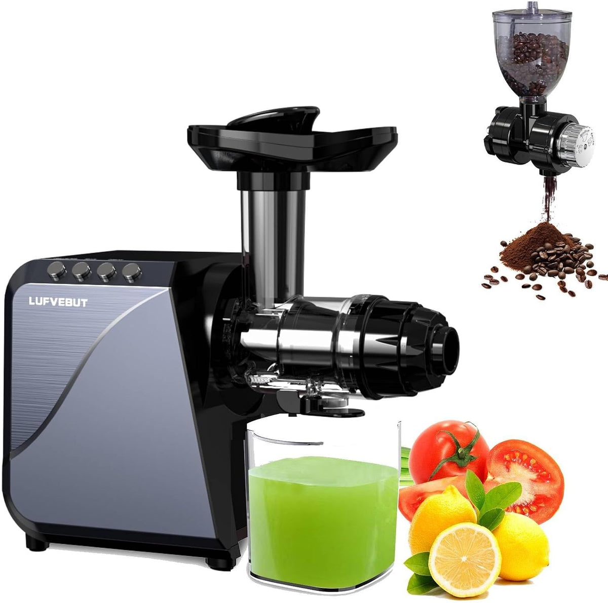 CWEUG Saft- & Zitruspressen, 250 W, Schwarz, Mastikations-Obst & Gemüsesaftpresse, 2-in-1-Elektro-Saftpresse und Mühle mit 18 einstellbaren