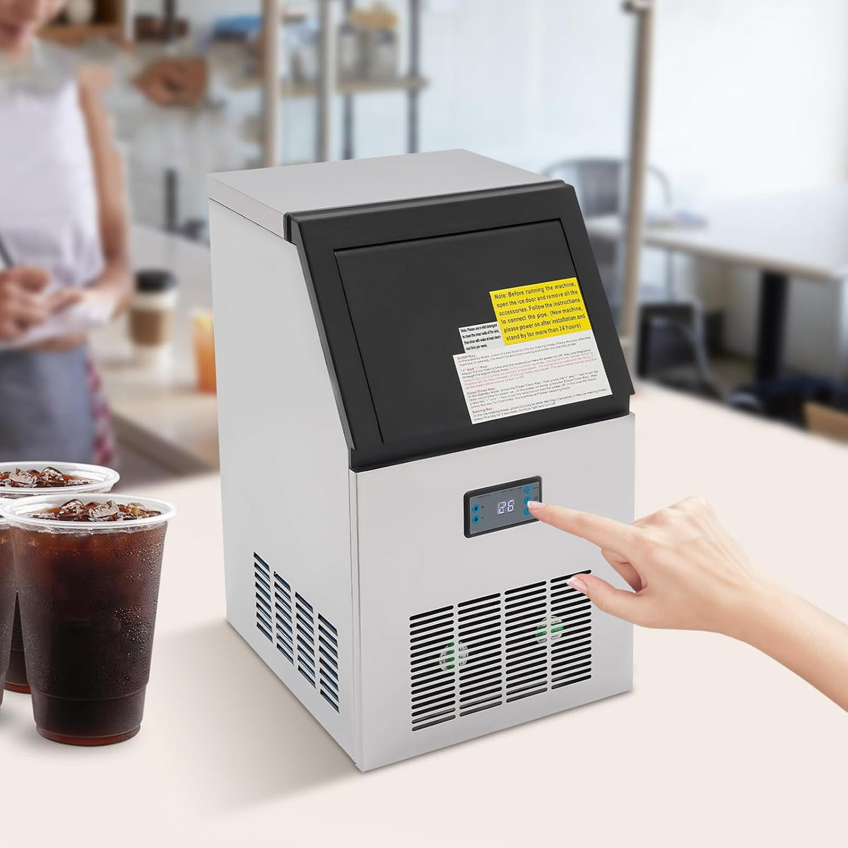 OMGGYER Eiswürfelmaschine, Rostfreier Stahl, PP, Silber, Gastro Kommerzieller Eiswürfelbereiter Edelstahl n Kle
