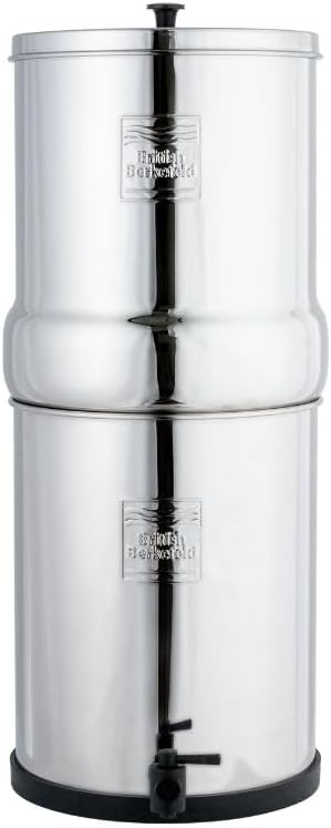 British Berkefeld Wasseraufbereiter, 12 L, Silber, Edelstahl-Schwerkraft-Wasserfiltersystem, Mit 2 Ultra-Fluorid-Kartuschen