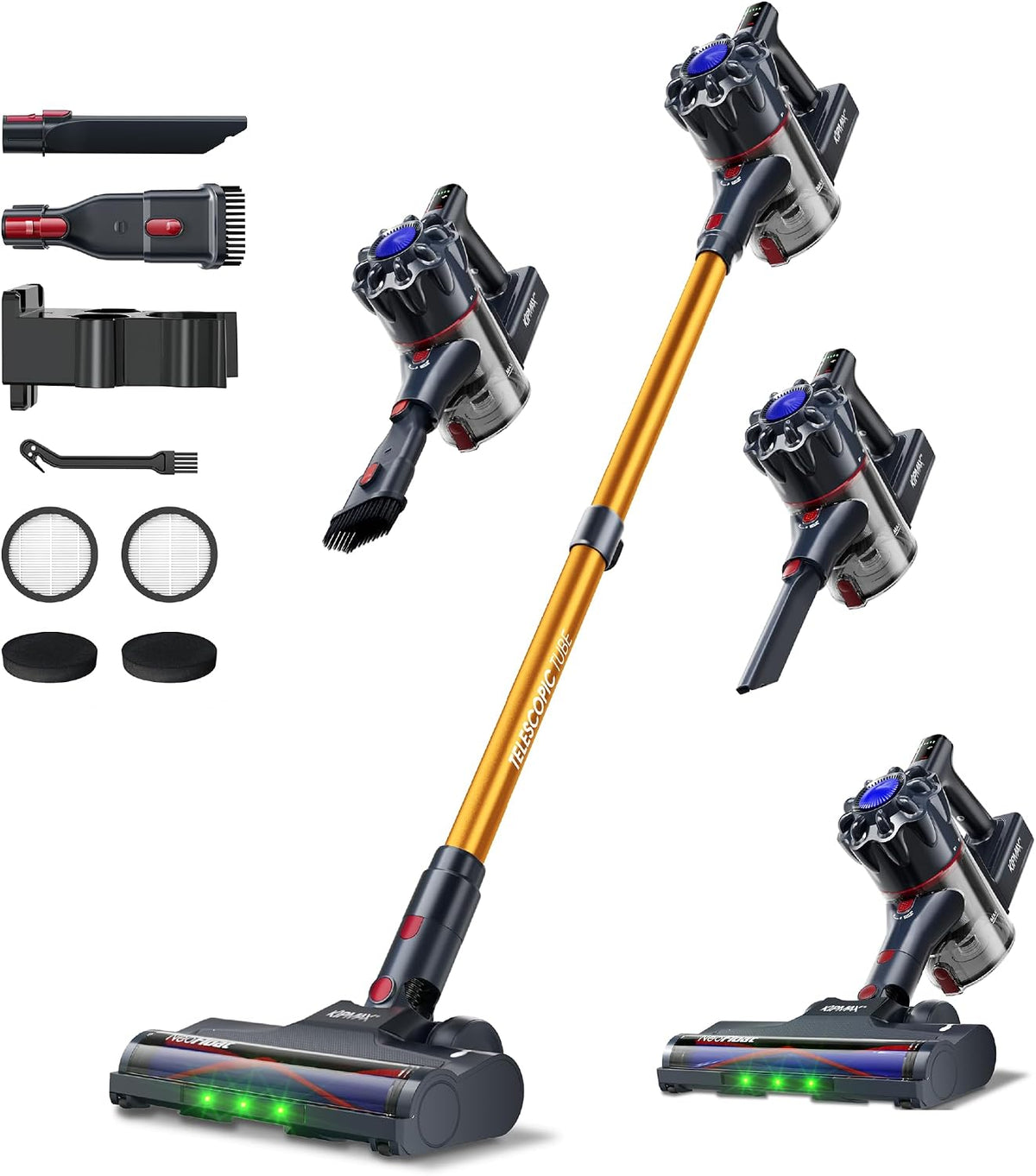 MONSGA Staubsauger, 450 W, Schwarz, Akku Kabellos 45KPa/ /55 Min für, Kabellos mit Display, Anti-Tangle-Bürste, Selbststehend