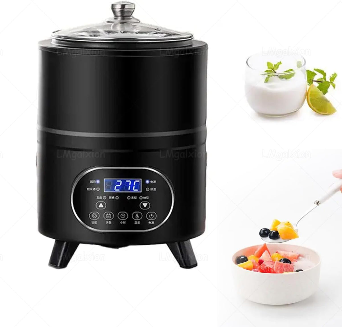 LMgalxion Joghurtbereiter, 12l, 8l, Silber/Schwarz, Multifunktionaler Joghurtfermenter 6-in-1, Für Joghurt, Süßreiswe