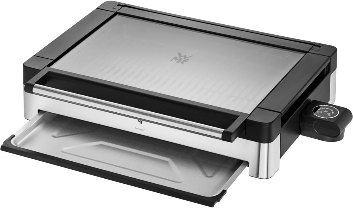 WMF Elektrogrill, Silber, Lono Tischgrill elektrisch mit Glasdeckel, beschichtete Grillplatte, herausnehmbare Auffangschale