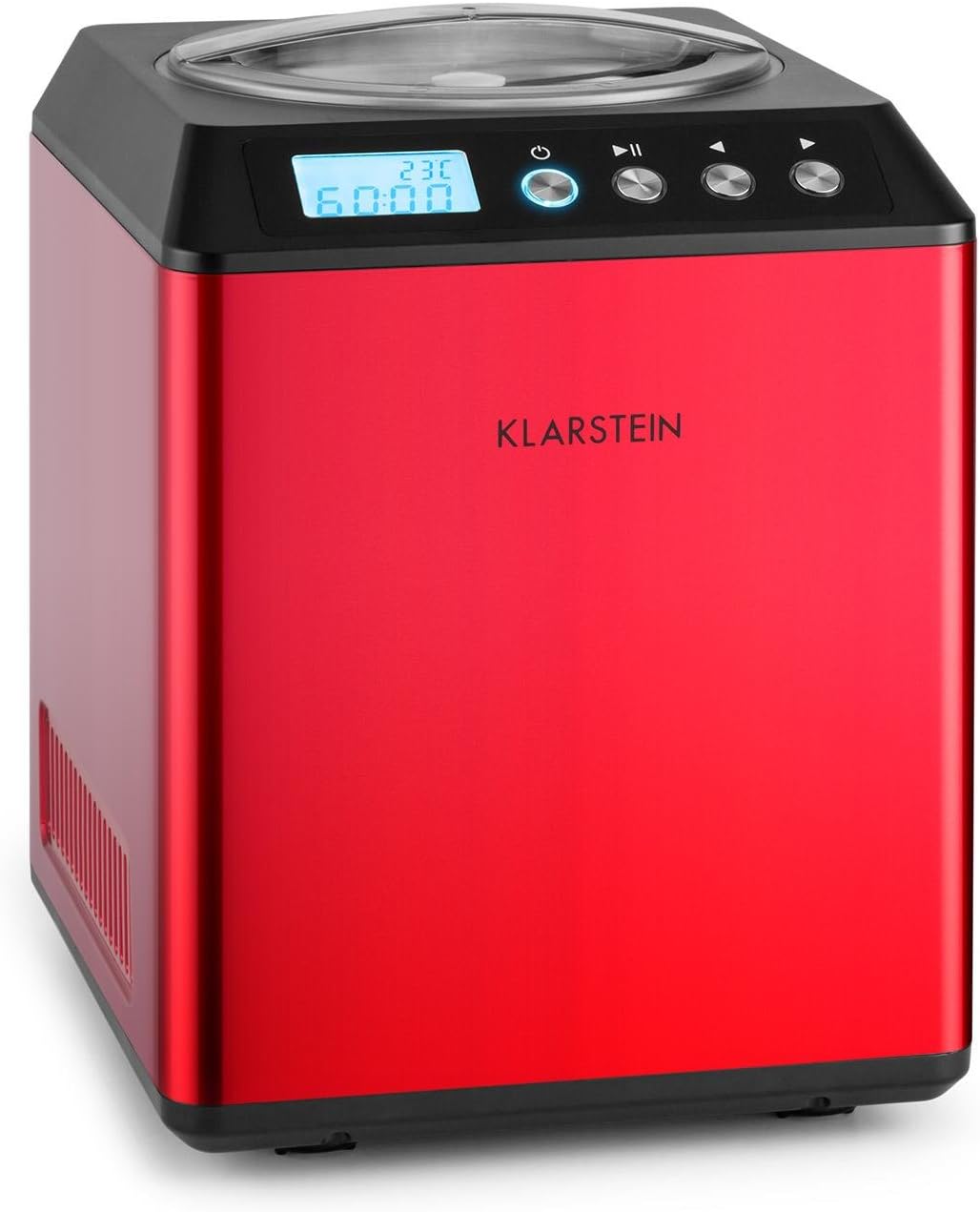 Klarstein Eismaschine, 2 Liter, Silber/Rot, Vanilla Sky -, Eisbereiter, Speise, Kühlhaltefunktion, LED-Display
