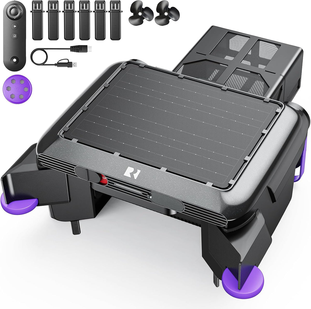 Redkey Poolroboter, Schwarz, S500 Solar Pool Skimmer Roboter, Akku Solar mit 24/7 Oberflächenreinigung, Dual Motoren