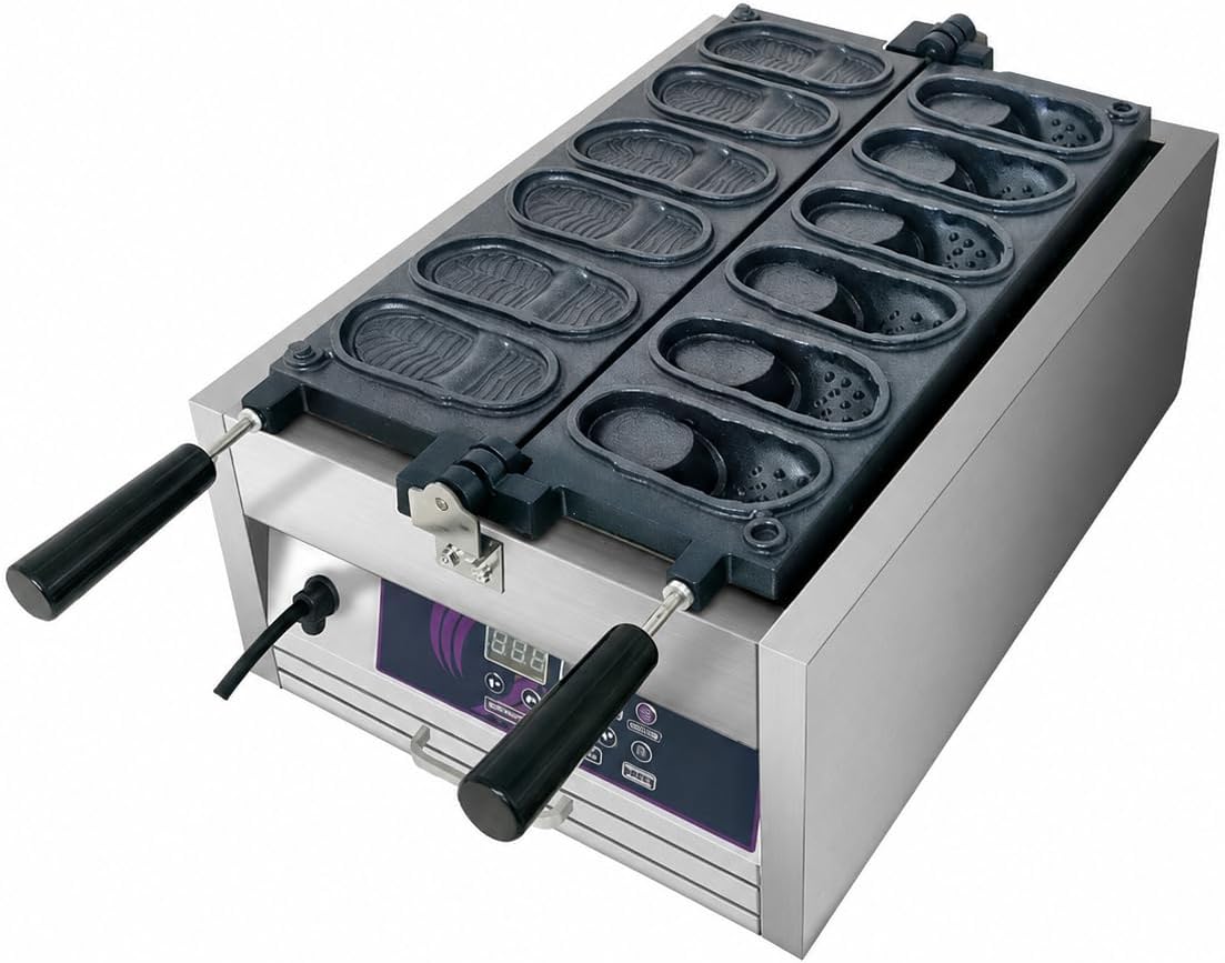 GSHSHOU Waffeleisen, 700360265 mm, 3000 W, Edelstahl, Schwarz, Gewerbliches Schuh-, 4/6-Stück Antihaft-Maschine 6hole
