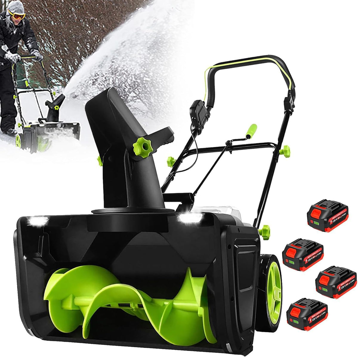 WEIZIIA Schneefräse, 3500 W, 50 cm, 7,6 m, 40 V, ABS, Schwarz, kabellose, Electric Pro, Arbeitsbreite, maximale Wurfweite