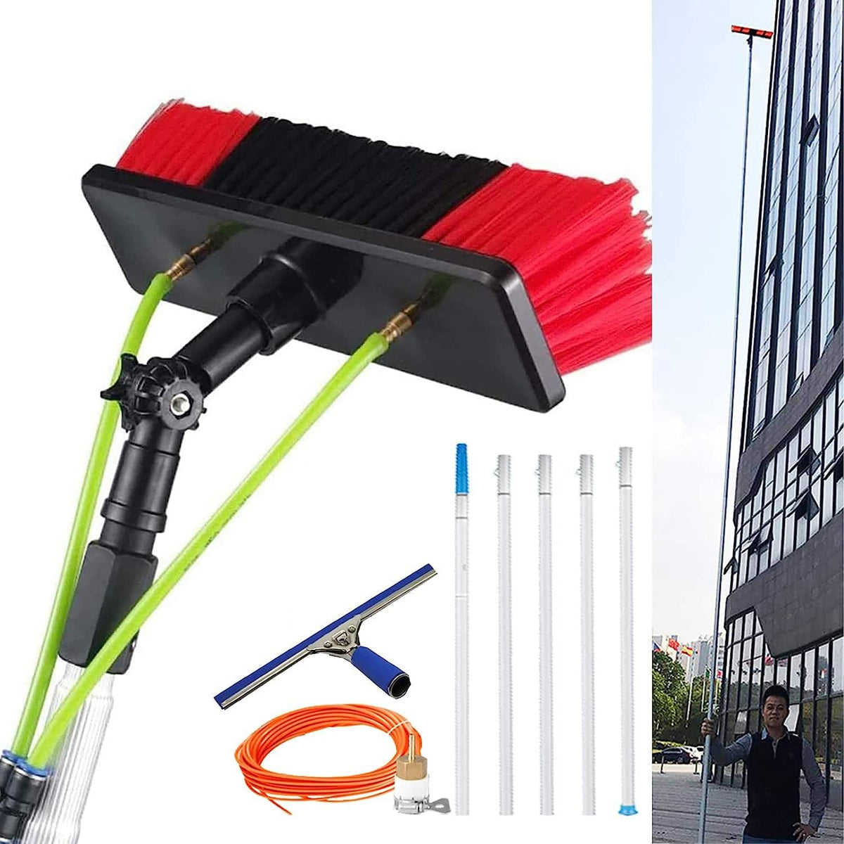 DFGHNBVC Fensterabzieher, 30 cm, 8 M, Schwarz, 26 Fuß Lange Fensterreinigungsstange Mit Wasserzufuhr, Solarpanel-Reinigungsgerät