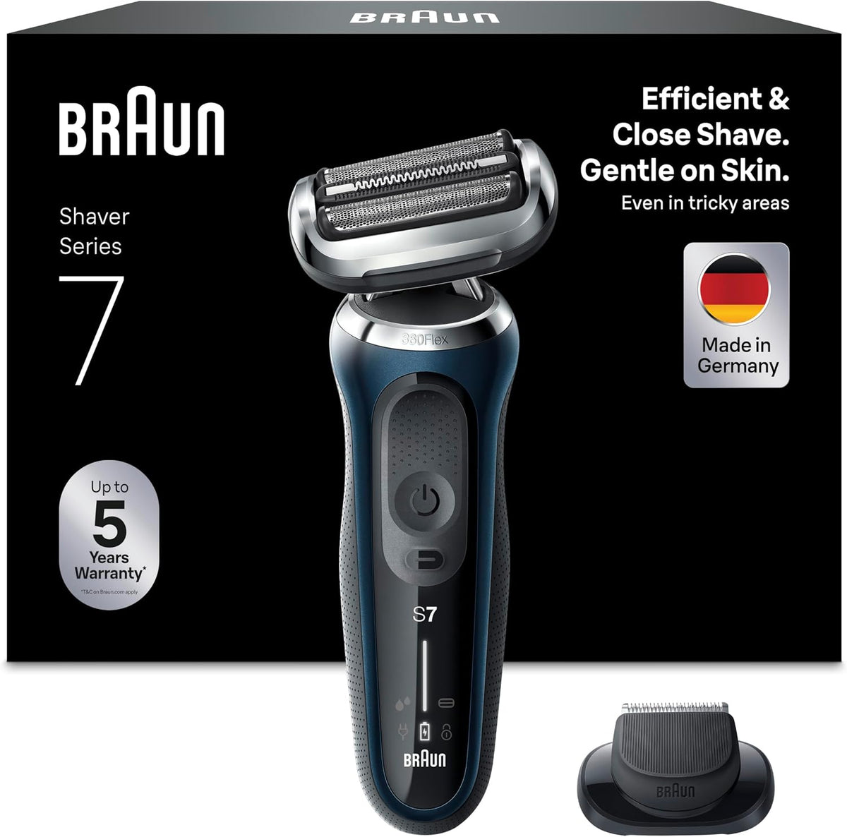 Braun Elektrorasierer, Braun/Blau, Series 7 360° Flex mit EasyClick Präzisionstrimmer, Rasierer Herren Elektrisch