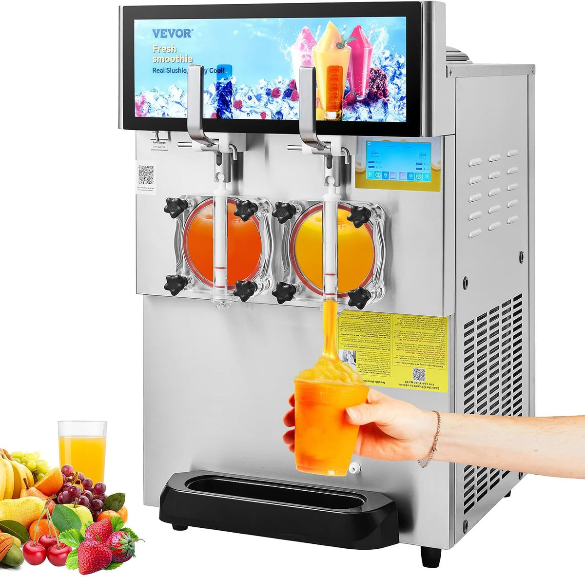 VEVOR Eismaschine, 1800 W, 925 mm, 94 kg, 32 L, Silber, 8 L x 2 Kommerzielle Slusheis Maschine, Slushgerät mit 26~ /Std. Slush Slushy Maschine
