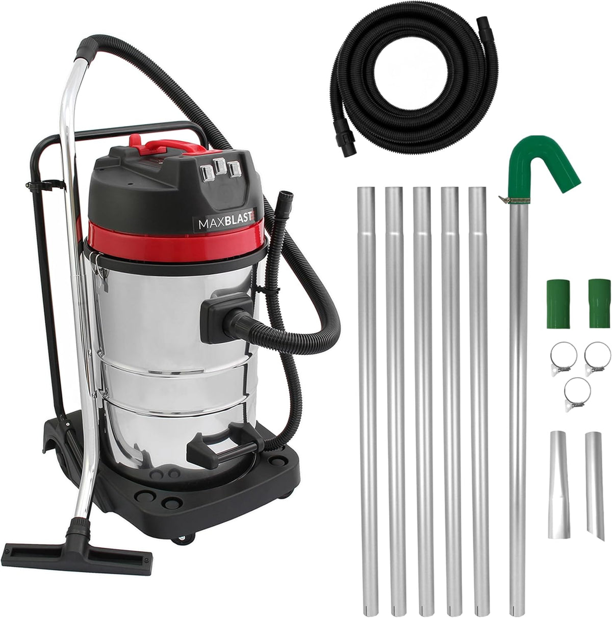 MAXBLAST Staubsauger, 3000 W, 1,2m, 7,2m, 80 L, Schwarz, Nass- & Trocken Industrie, Dachrinnen Reinigung, - Abflusssauger