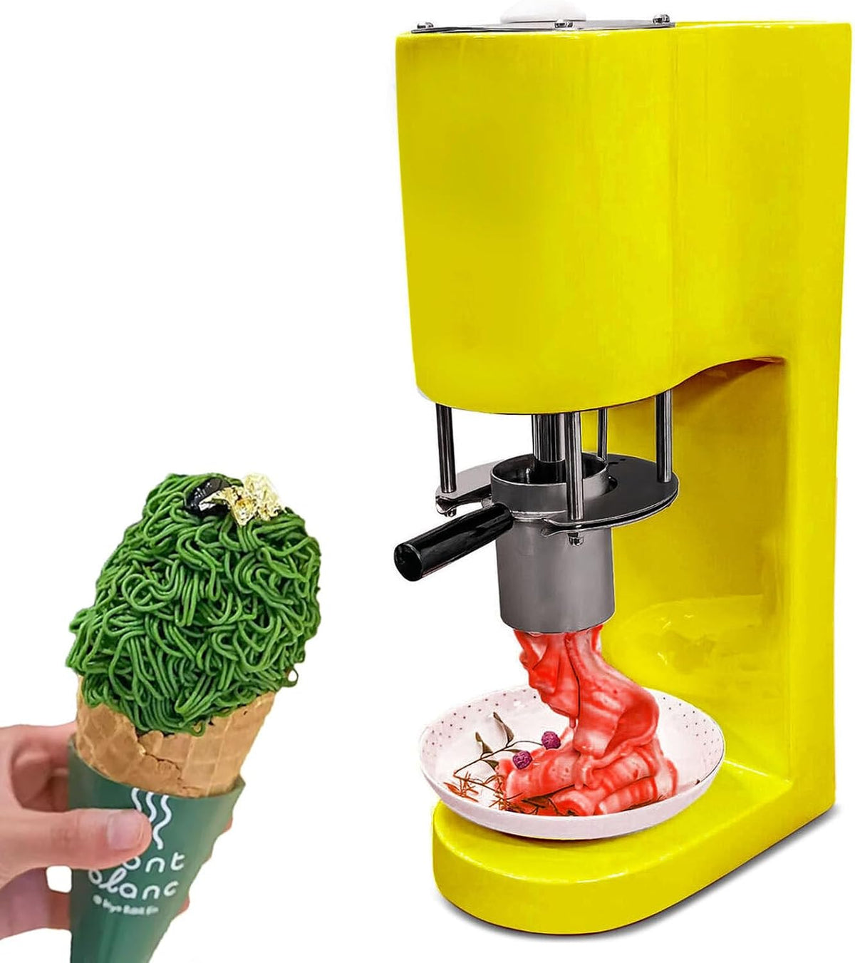 richigblosmum Eismaschine, Silber/Gelb, Elektrische Eiscreme-Pressmaschine mit 4 Formen, Kommerzielle Gelato-Nudelmaschine