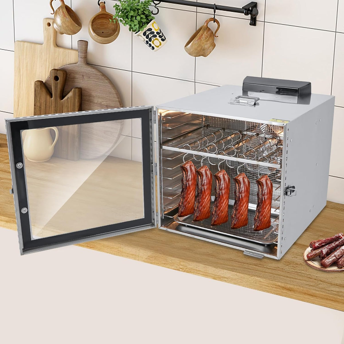 Kozivmo Schockkühler, 1000 W, Silber, Dörrautomat edelstahl, Trockenschrank mit Edelstahl-Dörrtabletts, Timer-Funktion