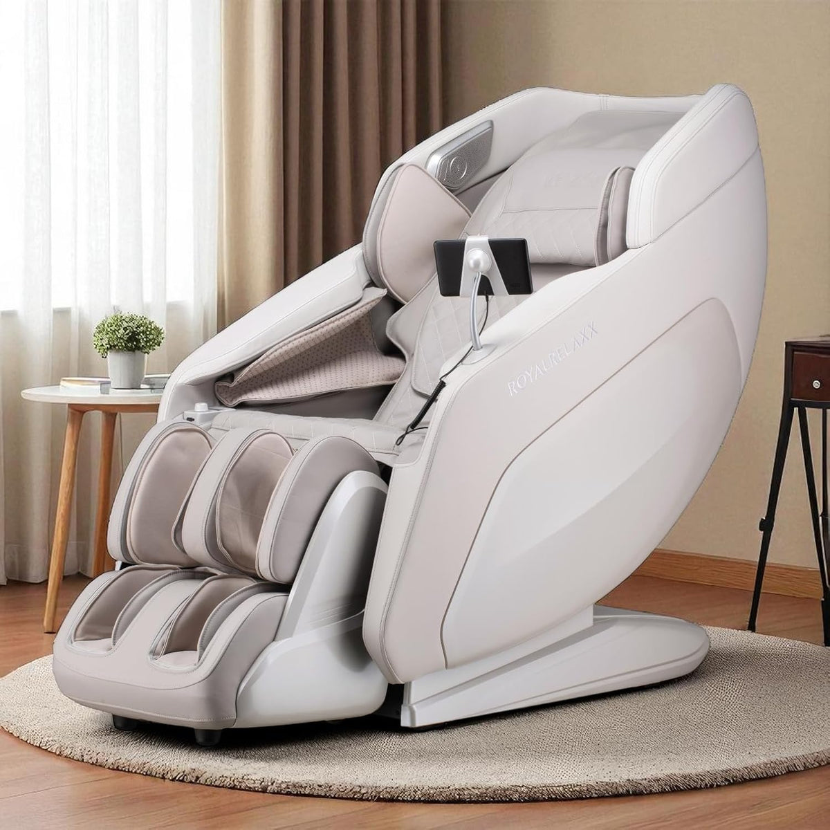 WELCON Relaxsessel, Grau, Royalrelaxx 4D Massagesessel elektrisch Hell -Hellbeige, mit Sensor-Scan, 3 Heizstufen