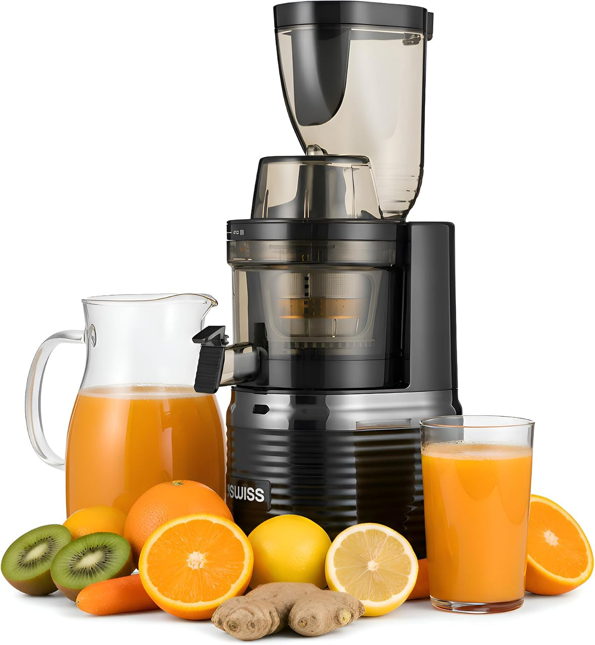 4Swiss Mastizier-Entsafter mit einer Schnecke, Schwarz, Entsafter Saftpresse Elektrisch für Gemüse Obst Slow Juicer