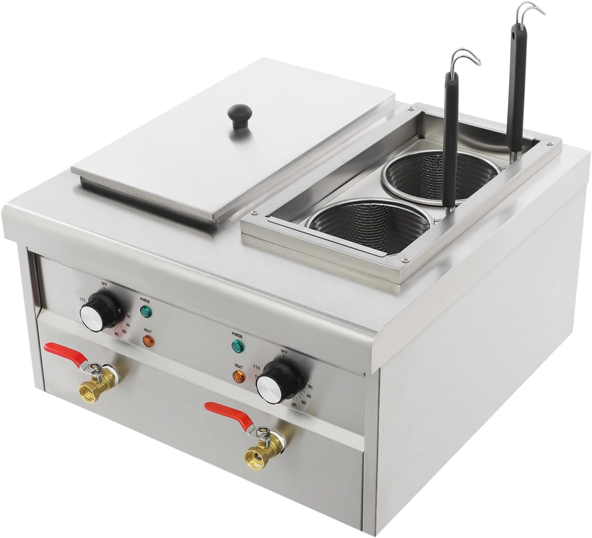 Taozhiyy Nudelkocher, Silber, 4 Körbe Elektrischer, 2x2000w Profi Gastro Edelstahl Pastakocher, 2x9 L Pasta Kocher
