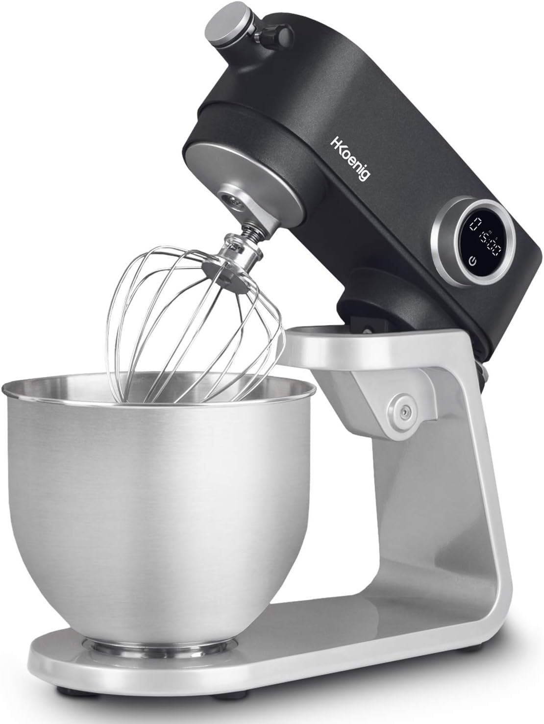 H.Koenig Knet- & Rührmaschinen, 800 W, 5 L, Silber, Professional Multifunktionsgerät KM120 INOX Mattgrau, Küchenmaschine mit 8 Gängen