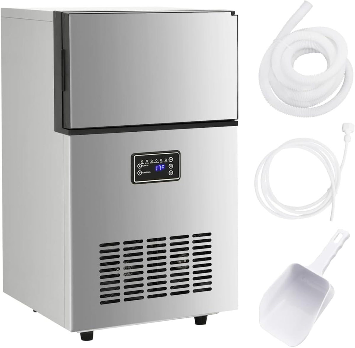Homgoday Eiswürfelmaschine, 45 kg, Edelstahl, Schwarz, Silbern / 24 h