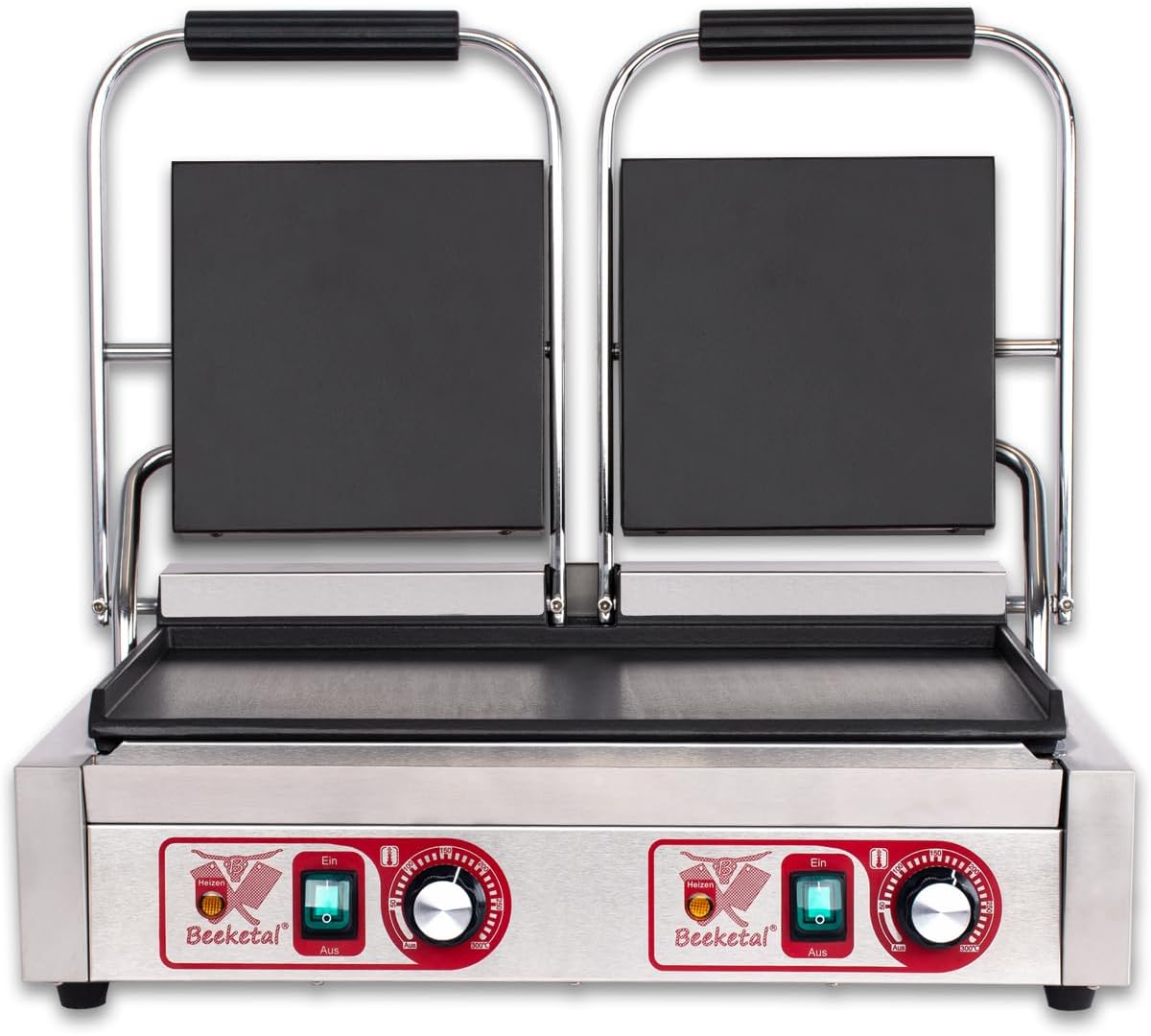 Beeketal Elektrogrill, Silber, 'BKG9' Gastro Doppelt Kontaktgrill mit Gusseisen