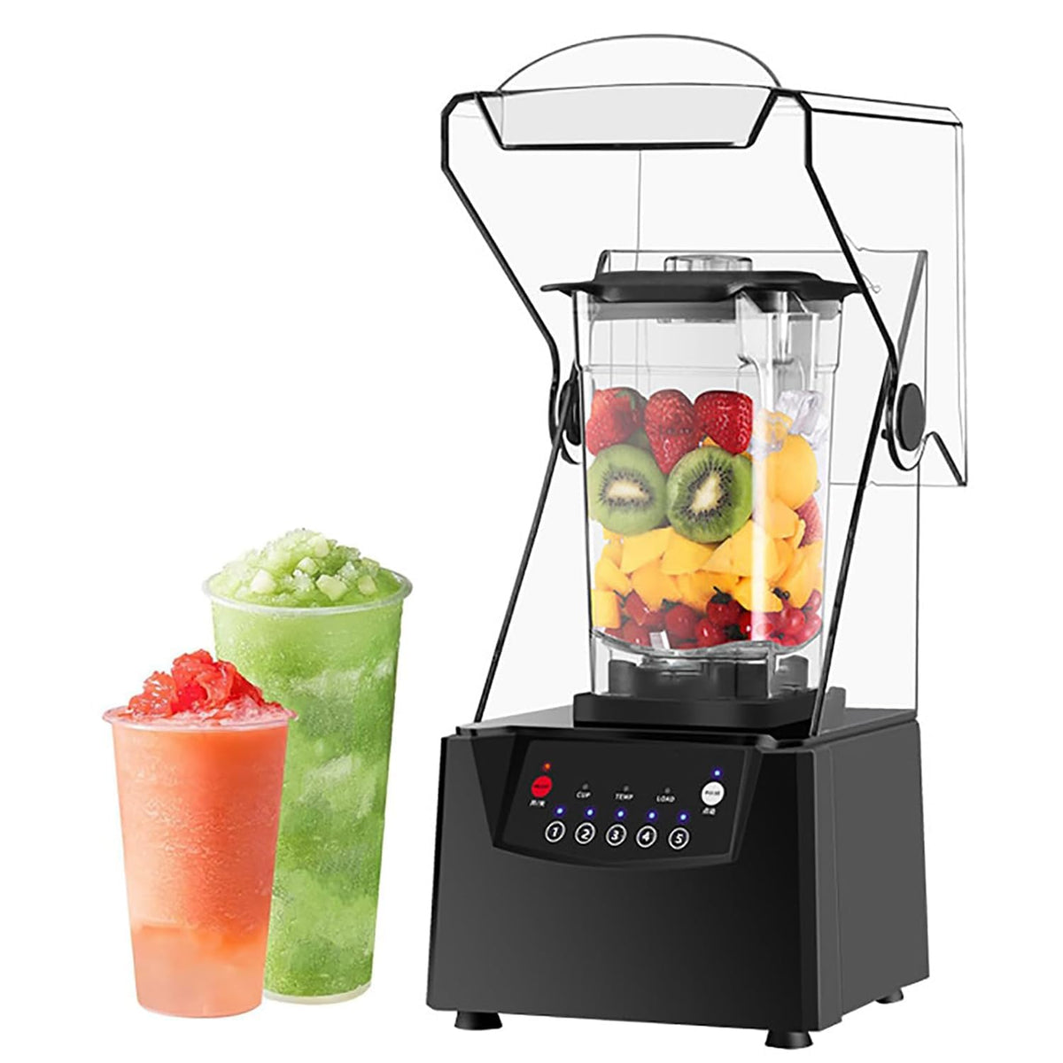 Gewerblicher Eiswürfelmaschine, Schwarz, Smoothie-Maker, 2-Liter-Standmixer mit 17.000 U/min, Eiscrusher-Funktion