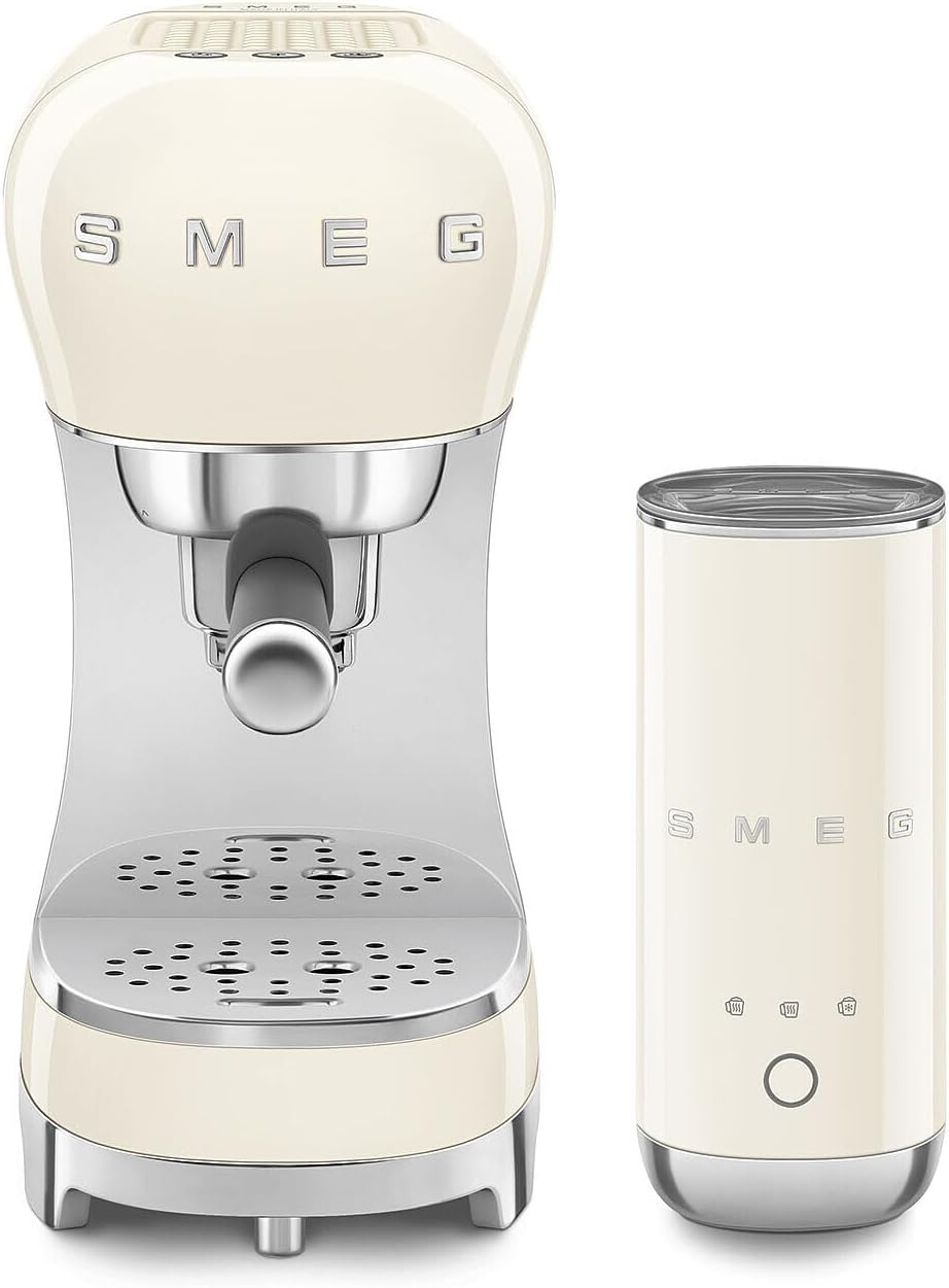 Smeg Milchaufschäumer, Schwarz/Silber, ECF12CREU Manueller Espressomaschine und, Creme