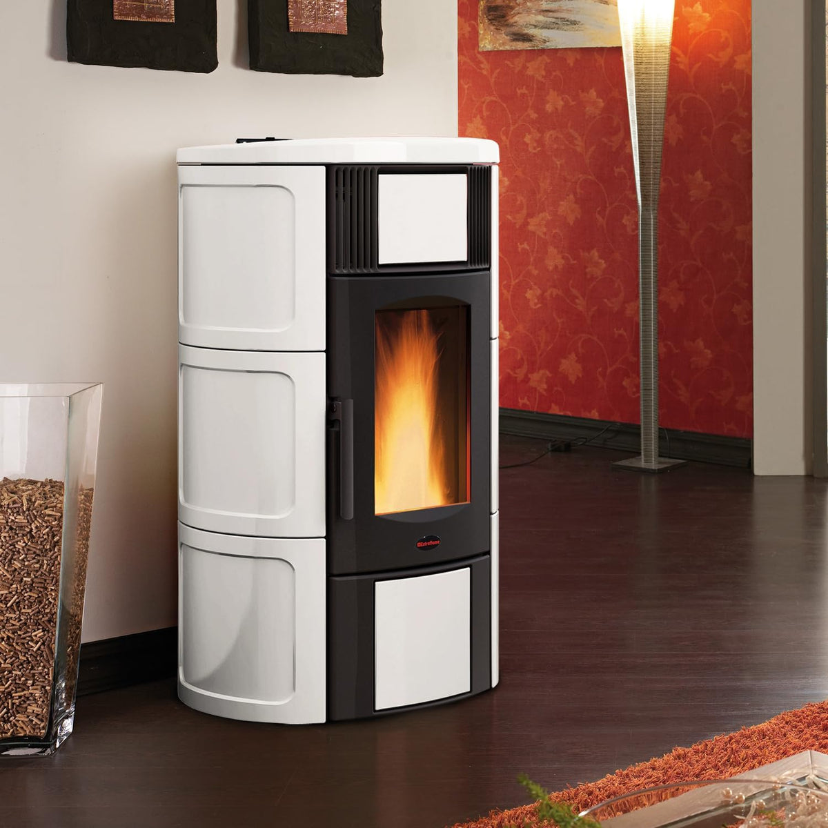 Extraflame Kaminofen, Weiß, 1286502 Iside Idro H15 Wasserführender Pelletofen Majolika