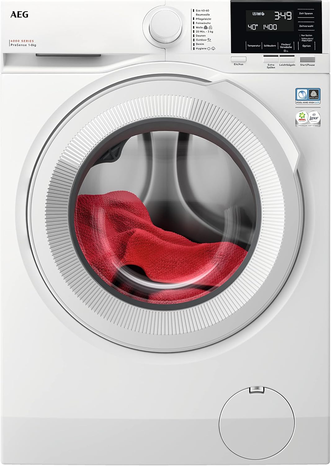 AEG Waschmaschine, 8 kg, Weiß, Serie 6000, ProSense Mengenautomatik, LR6A668, Für Familien, smarte Beladungserkennung passt Zeit und Wasser an